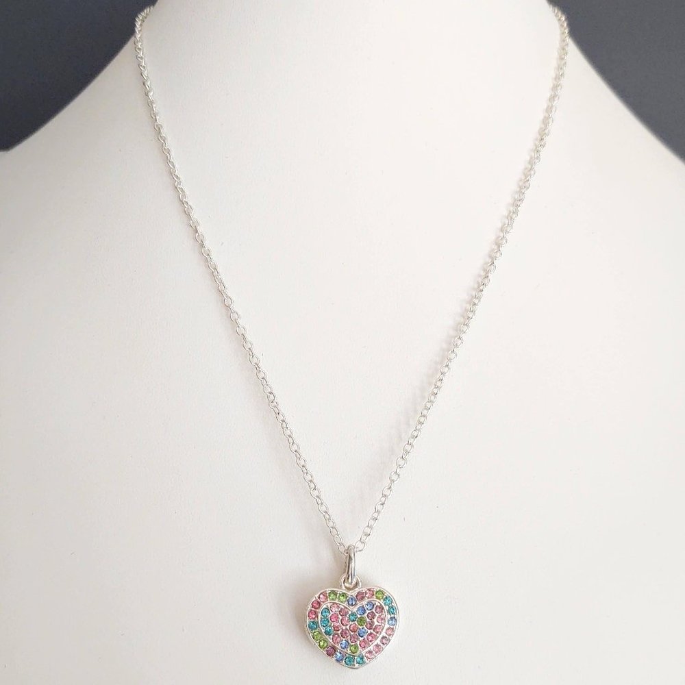 Pastel multi color crystal heart pendant necklace